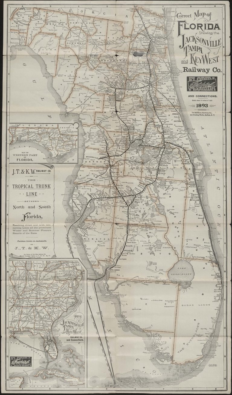 A map displaying the railways across Florida in 1893
