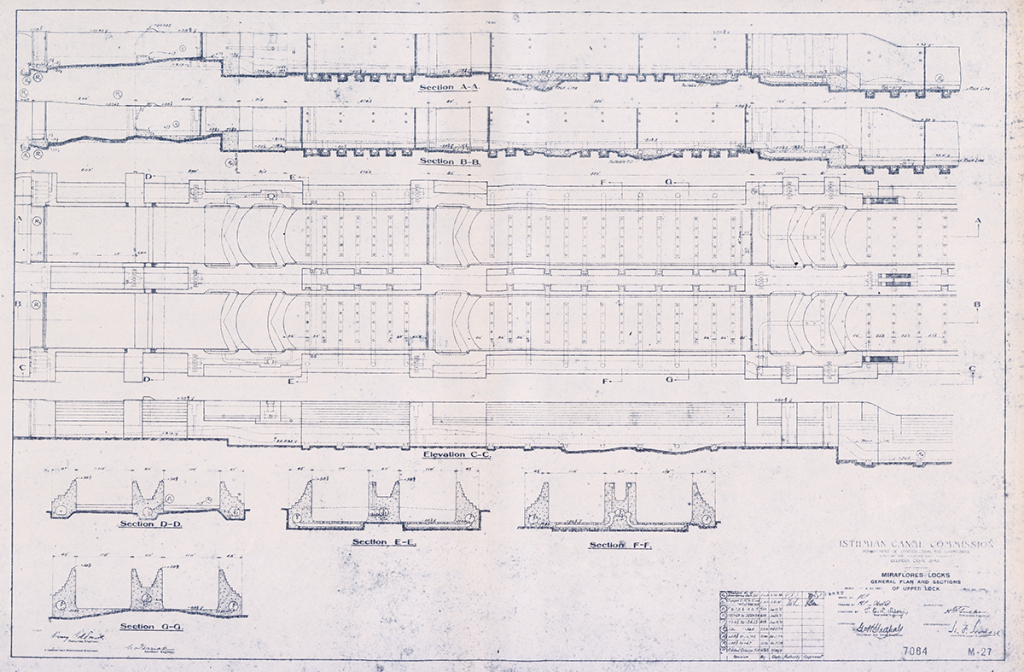 A blueprint plan of the Panama Canal Miraflores locks
